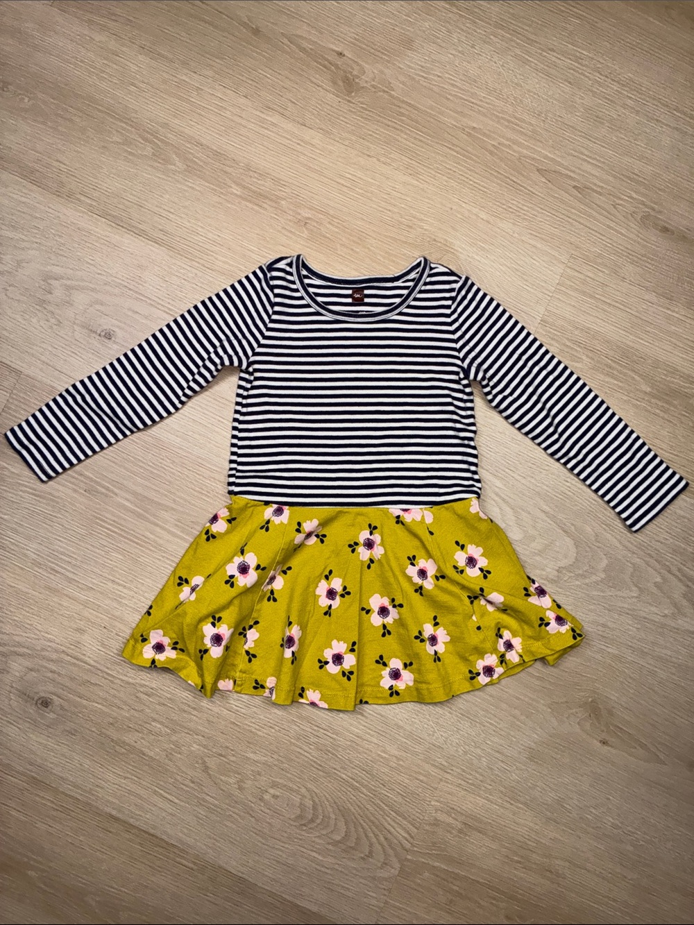 Tea Collection Navy Stripe Top with Yellow Floral Skirt Dress